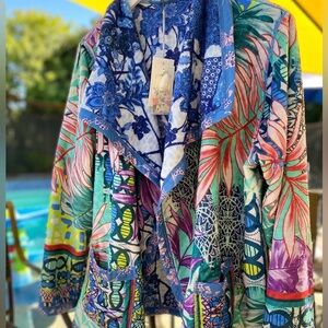 JOHNNY WAS REVERSIBLE BORDONA SHERPA JACKET.